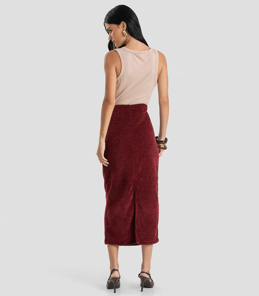 Saia Midi Feminina em Tricot Glow Shine Dianna Vermelho