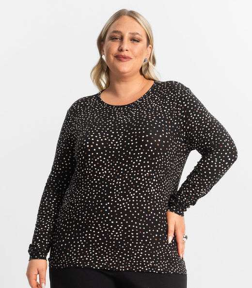 Blusa Feminina Manga Longa Plus Size Secret Glam Preto