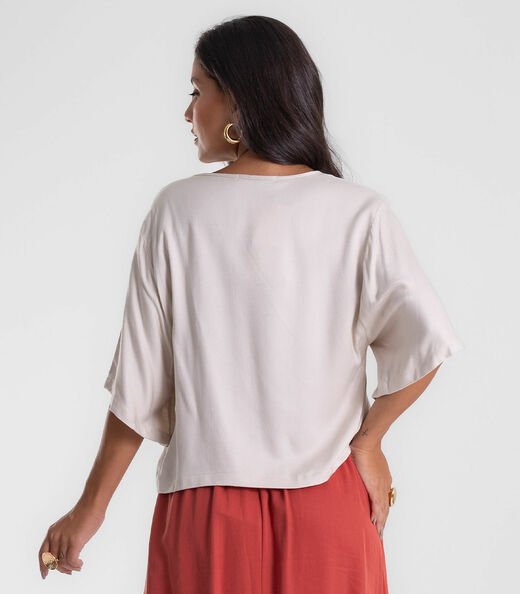 Blusa Feminina Box Manga Ampla Viscose Endless Bege