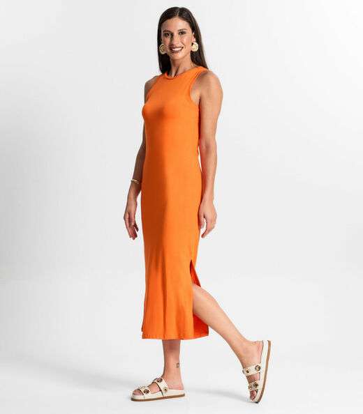 Vestido Midi Em Molecotton Rovitex Laranja