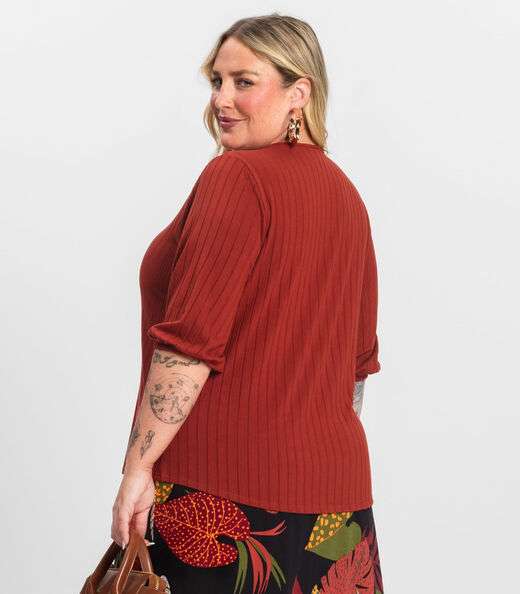 Blusa Canelada Plus Infinita Cor Laranja