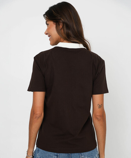 Blusa Feminino Polo Mickey Manga Curta Disney Marrom