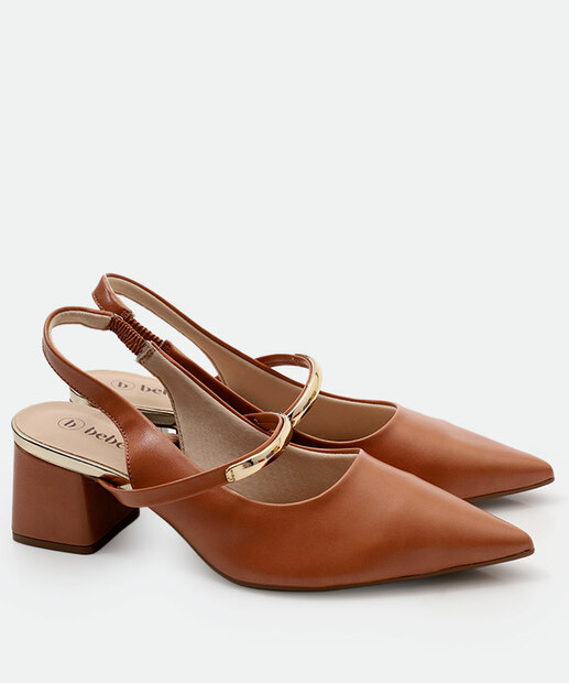 Scarpin Feminino Slingback Salto Grosso Bebecê Marrom