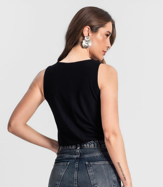 Regata Feminina Com Decote Trabalhado Rovitex Preto
