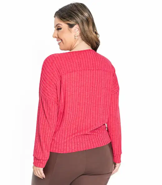 Camisa Feminina Canelada Com Nó Secret Glam Vermelho