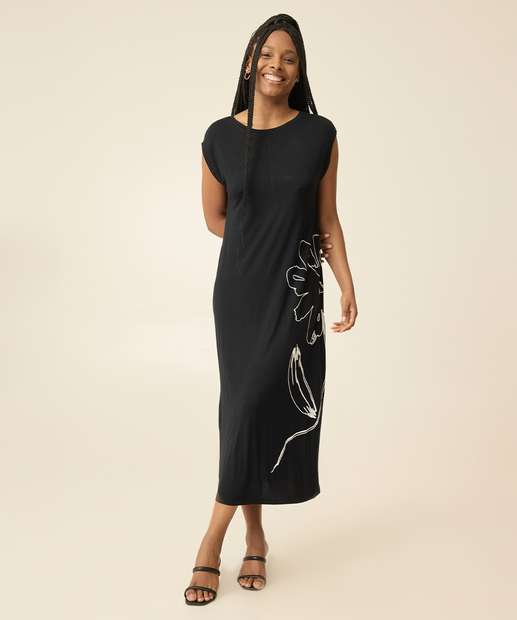 Vestido Midi Feminino Estampa Flor Marisa