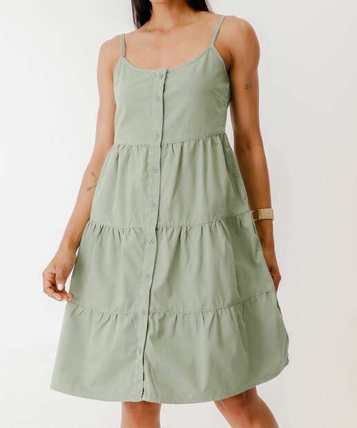 Vestido Sarja Feminino Botões Alças Finas Marisa