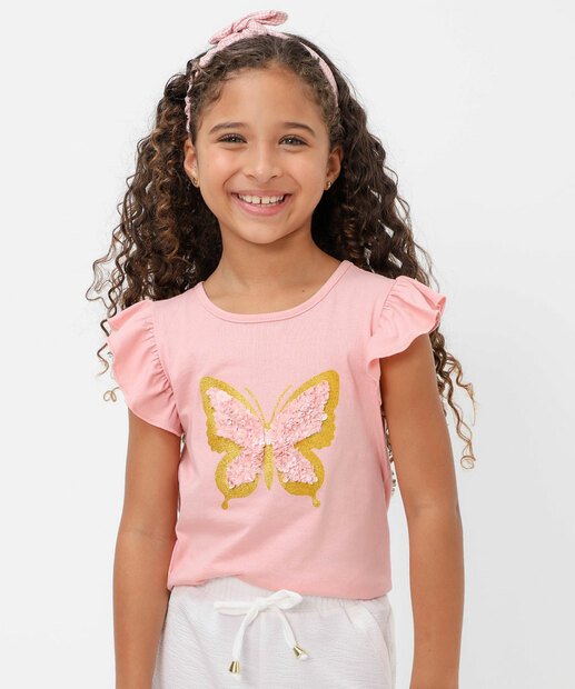 Image_Blusa Infantil Borboleta Paetê Marisa Tam 4 a 10 Rosa