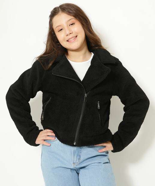 Casaco Juvenil Pelúcia Bolsos Marisa Tam 10 a 16