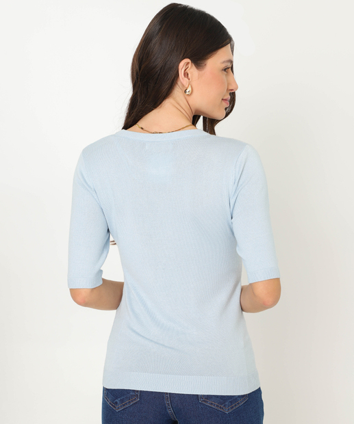 Blusa Feminina Tricô Manga Curta Marisa Azul