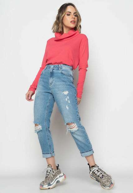 Blusa Golão Manga Longa Canelada  Fashion Melancia