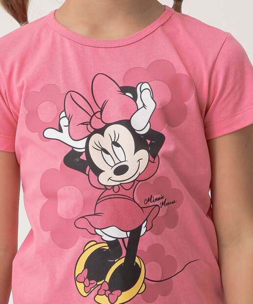 Camiseta Infantil Estampa Minnie Tam 4 a 10 Rosa