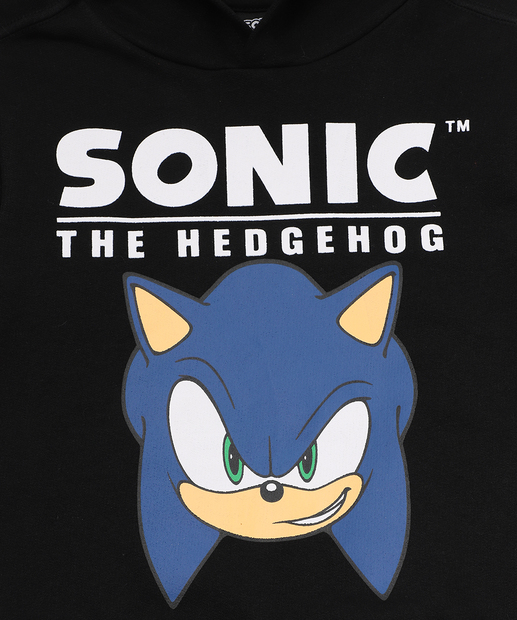 Blusão Infantil Moletom Capuz Sonic Tam 4 a 10 Preto