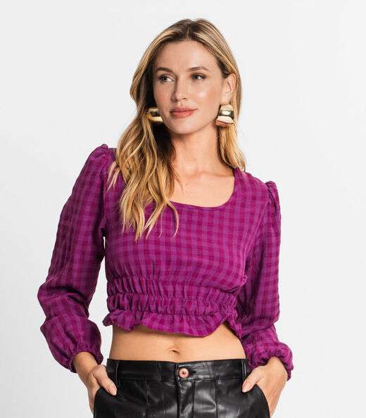 Blusa Manga Longa Feminina Xadrez Endless Roxo