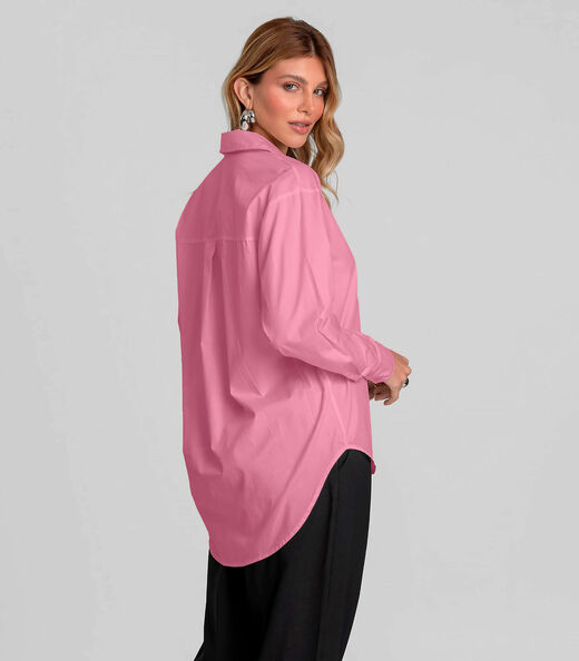 Camisa Feminina Manga Longa Tricoline Dianna Rosa