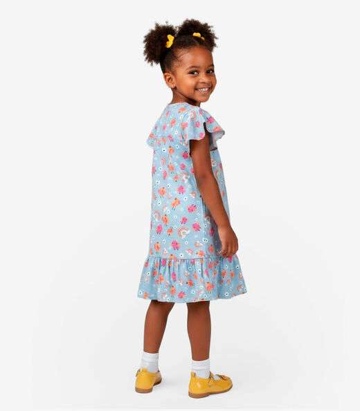 Vestido Infantil Com Manga Godê Select Azul