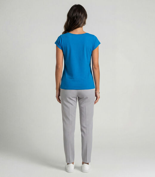 Blusa Feminina Meia Malha Com Estampa Infinita Cor Azul