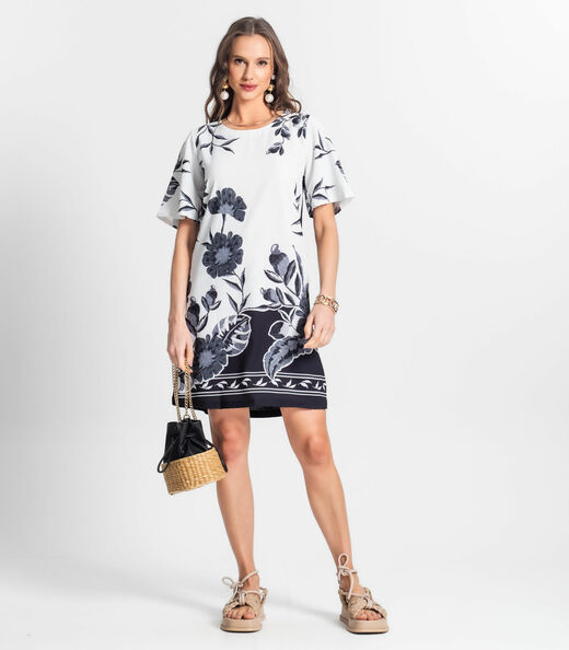 Vestido Curto De Poly Light Estampado Endless Preto