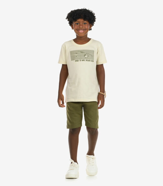 Conjunto Camiseta com Bermuda Masculino Rovi Kids Bege