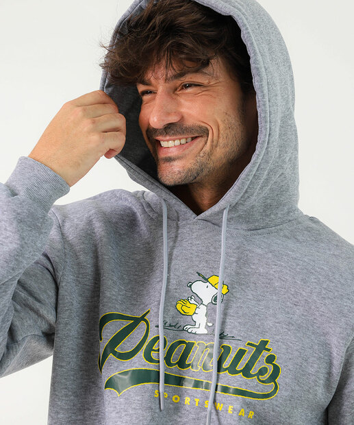 Blusão Masculino Moletom Capuz Snoopy Cinza