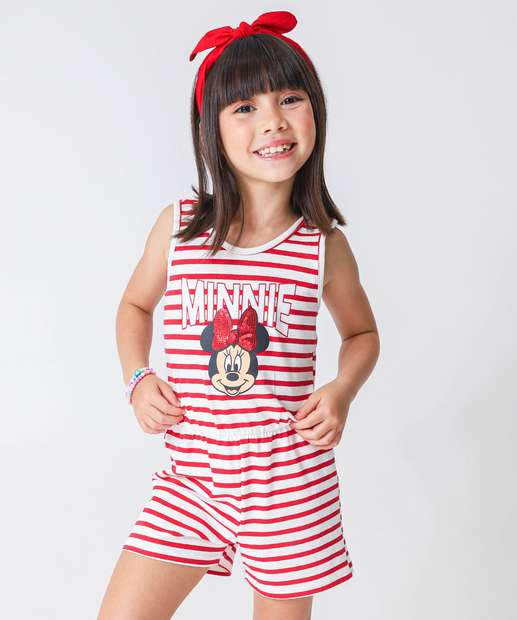 Macaquinho Infantil Estampa Minnie Off White Disney Tam 4 a 10
