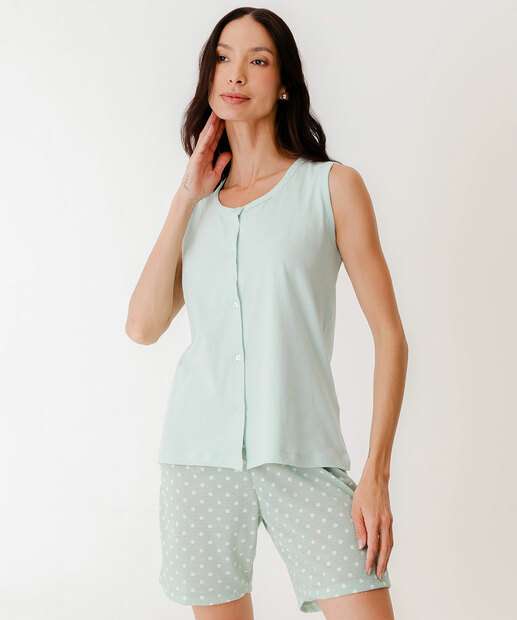 Pijama Feminino Botões Poá Sem Manga Marisa