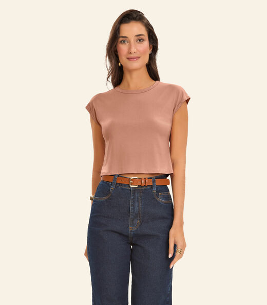 Blusa Básica Feminina Viscotorcion Rovitex Marrom