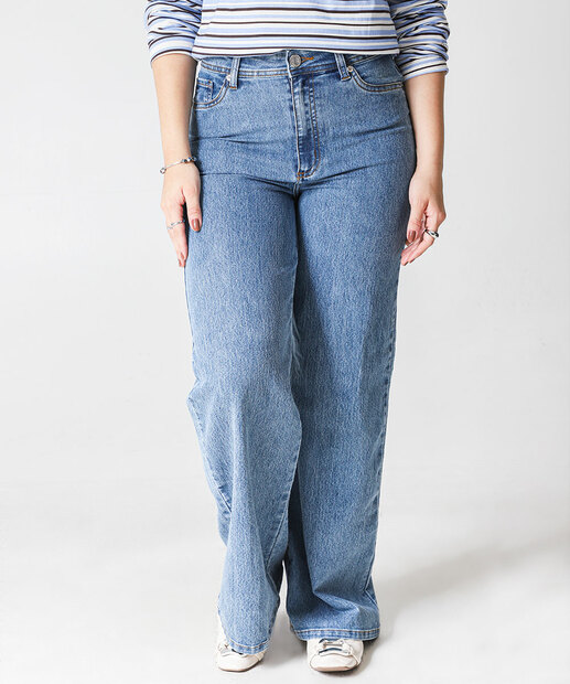 Calça Feminina Wide Leg Petit Jeans Marmorizada Marisa Azul