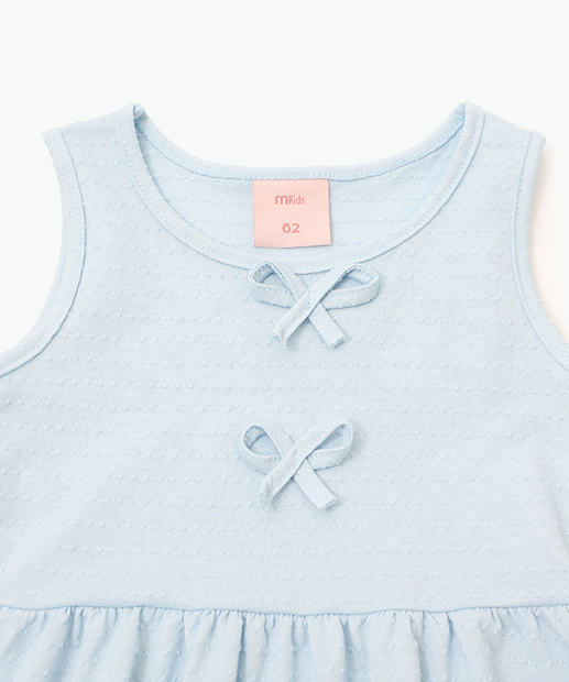Vestido Infantil Textura Laços Marisa Tam 1 a 3 Azul