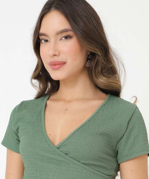 Blusa Cropped Feminina Transpassado Manga Curta Marisa