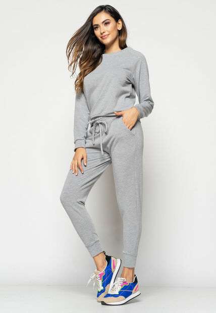 Conjunto  Comfy Com Casaco Gola Canoa e Jogger Moletinho Mescla Salvatore Fashio