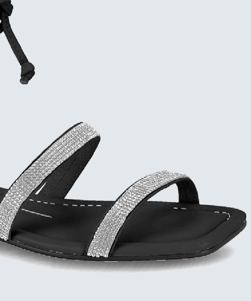 Sandália Feminina Rasteira Strass Amarração Moleca 