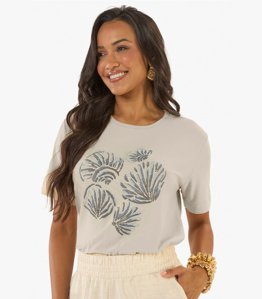 Blusa Feminina Visco Creponada Com Estampa Rovitex Bege