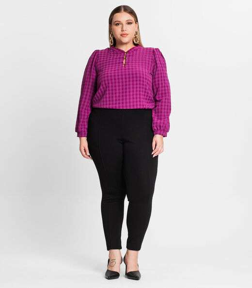 Blusa Plus Size Em Air Flow Xadrez Secret Glam Roxo