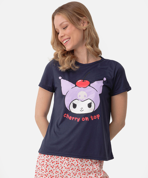  Pijama Feminino Kuromi Manga Curta SanRio