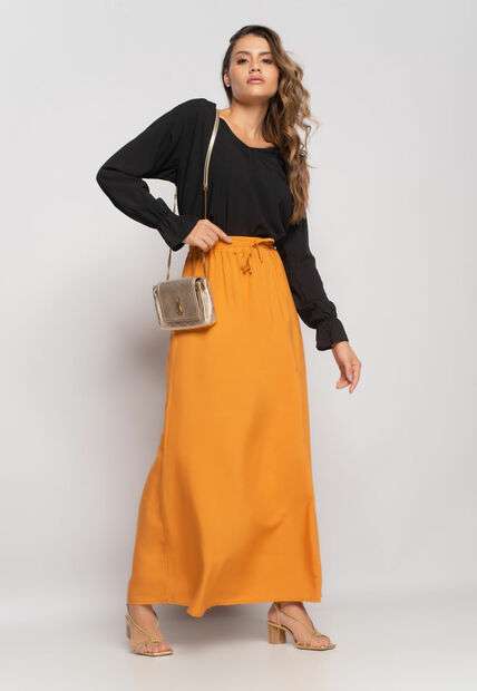 Blusa Gola V Manga Babado Viscolinho Preto Salvatore