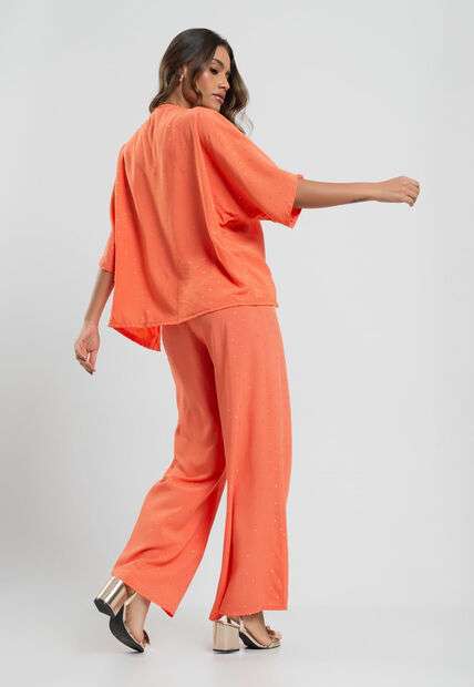 Kimono Viscose Com Lurex Laranja Salvatore Fashion