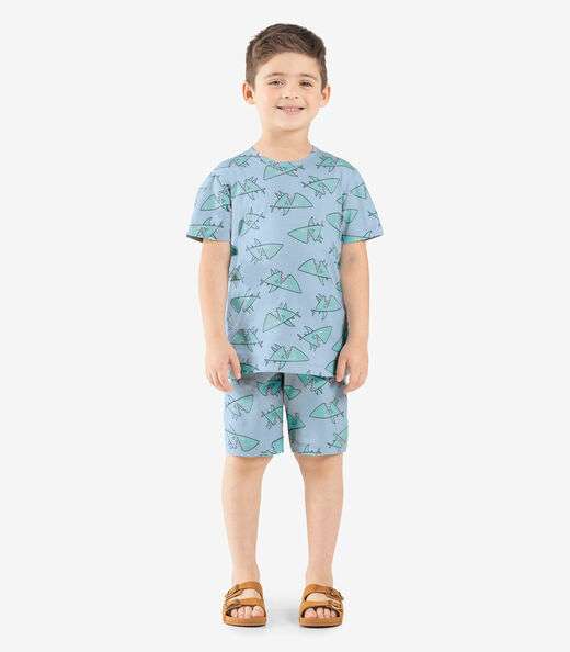 Pijama Infantil Masculino Meia Malha Rovi Kids Azul