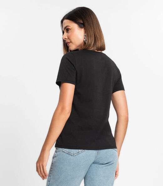 Blusa Feminina Manga Curta Decote V Rovitex Preto