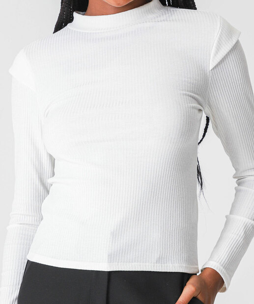 Blusa Feminina Canelada Manga Longa Marisa Off White
