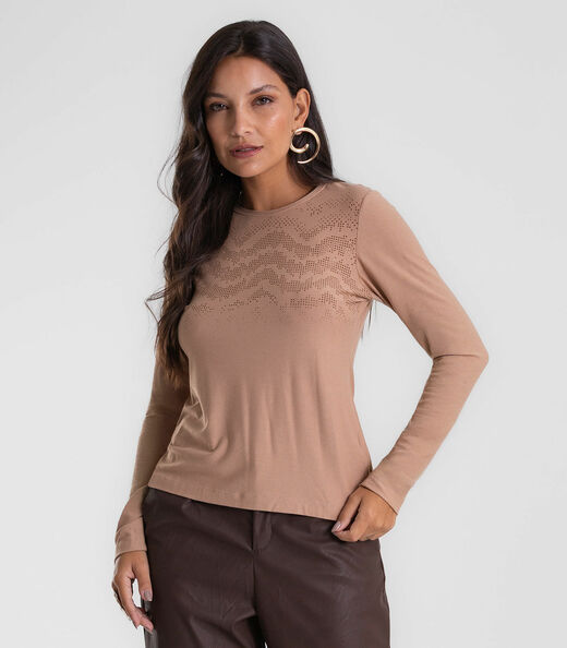 Blusa Feminina Manga Longa Com Estampa Endless Marrom