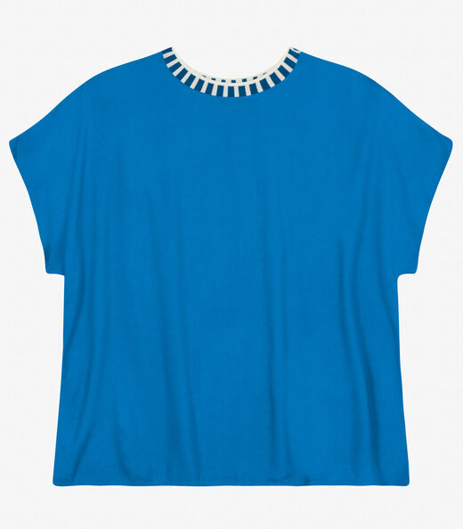 Blusa Feminina Manga Curta em Viscose Secret Glam Azul