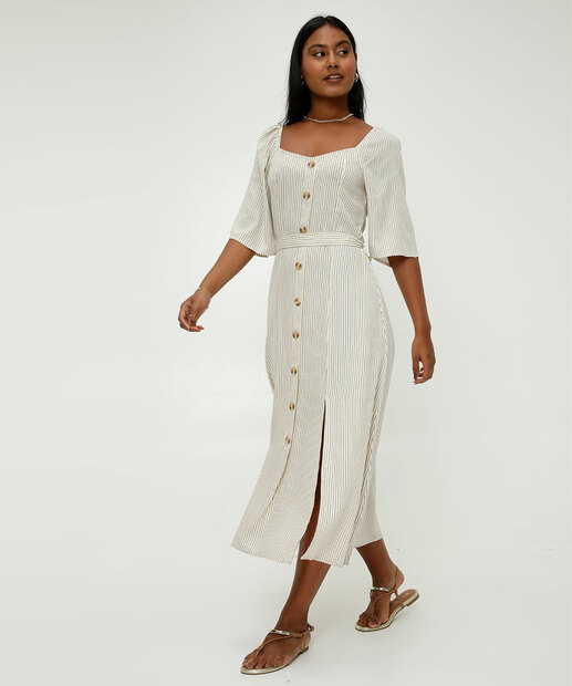 Vestido Midi Feminino Listrado Lastex Marisa