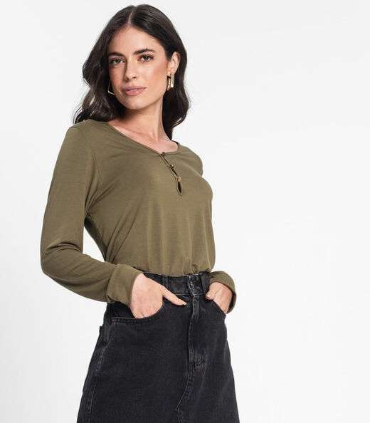Blusa Feminina Com Botões Manga Longa Rovitex Verde