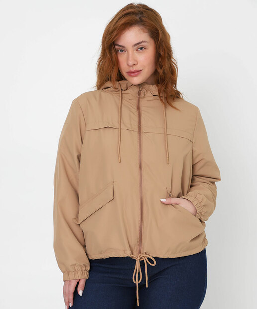 Jaqueta Plus Size Feminino Corta Vento Capuz Marisa Bege