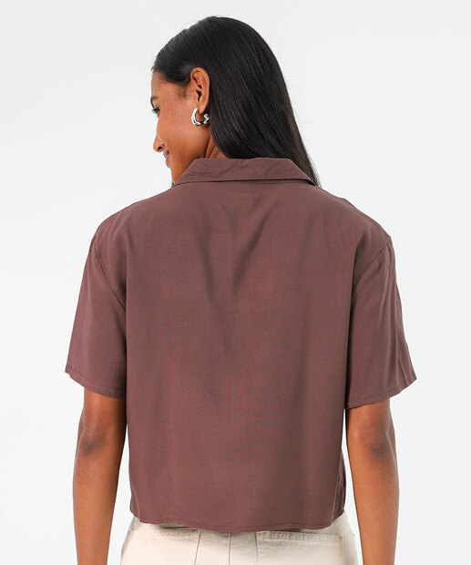 Camisa Feminina Cropped Manga Curta Marisa Marrom