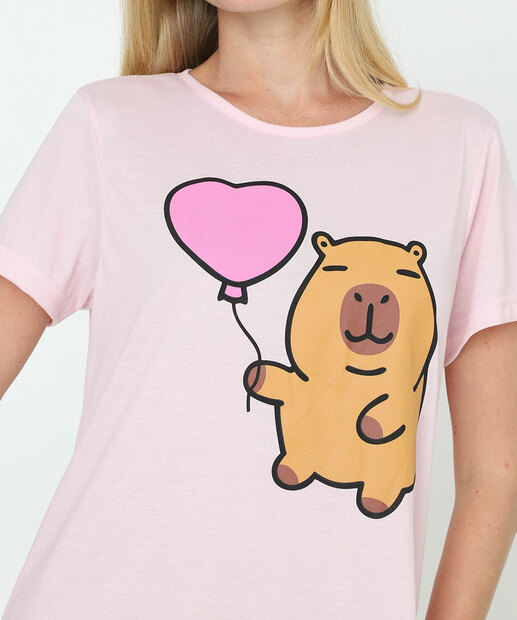 Camisola Feminina Rosa Estampa Capivara Rosa Marisa