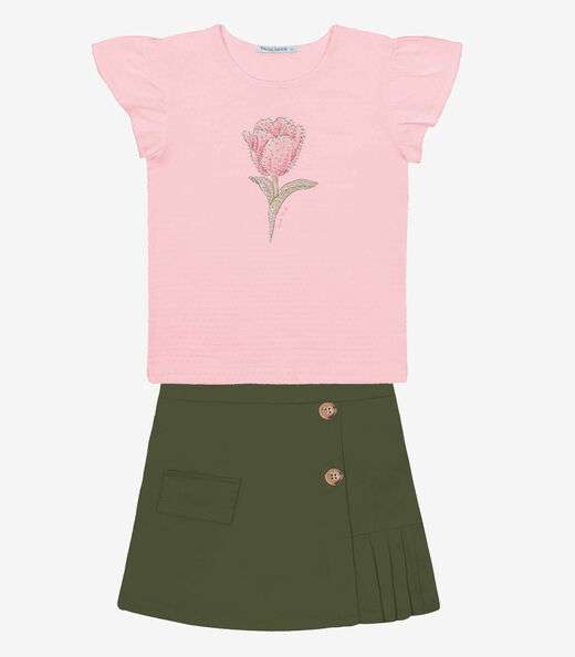 Conjunto Blusa Com Shorts Saia Trick Nick Rosa