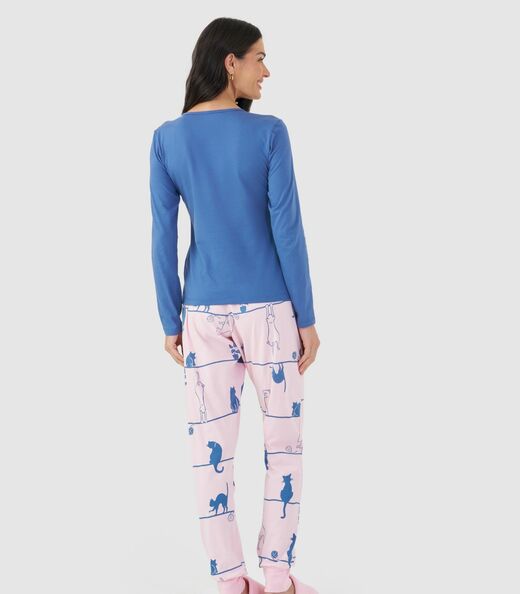 Pijama Longo Feminino Mensageira Da Paz Azul