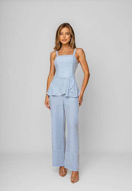 Calça Pantalona Alfaiataria Listrada Azul Salvatore